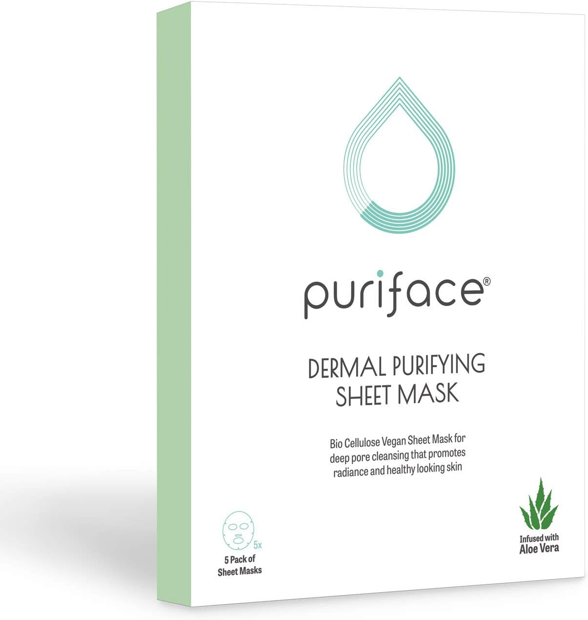 Puriface [Dermal Purifying] Sheet Mask - Deep Pore Cleansing/Anti-aging/Anti-oxidants Aloe Vera Facial Masks - 5 Pack