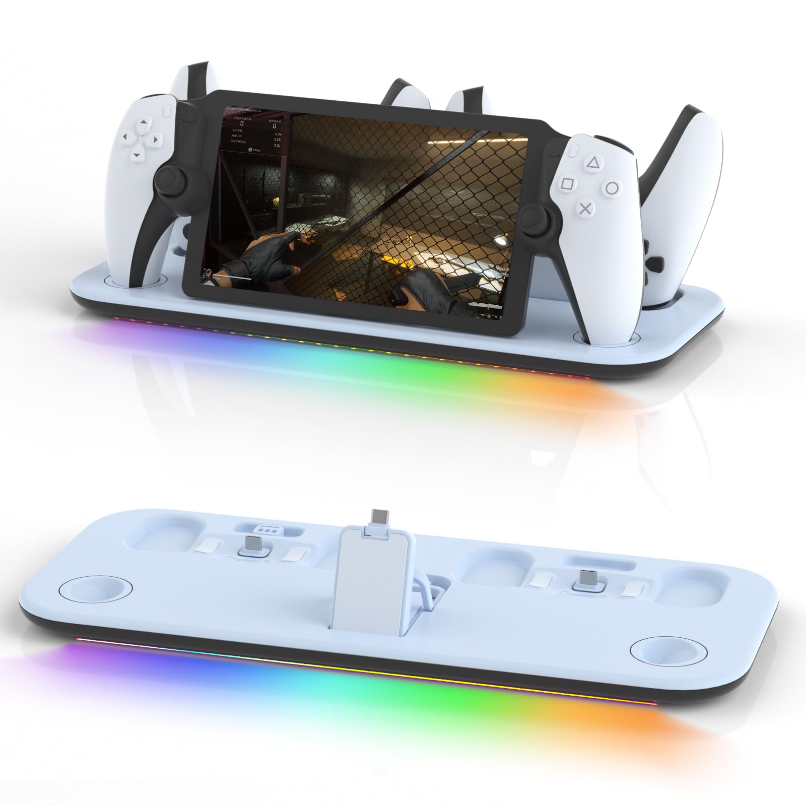 Ps5 Portal Charging Stand,Ps Portal Accessories with RBG Light & USB Type C Cable,Charging Dock for PS Portal Support ps5 Controller/ps DualSense Edge Wireless Controller,Ps5 Portal Charger Station
