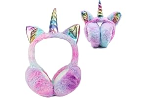 Unicorn Earmuffs for Kids, Foldable Ear Muffs Cute Winter Warm Ear Warmer Plush Ear Covers for Indoor and Outdoor