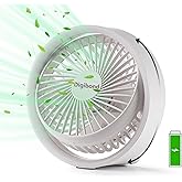 Digibond Small Desk Fan, Ultra Quite USB Fan Portable 3000mAh Rechargeable Battery Operate, High Power 3 Speed 5.3in With Ambient Light/Hook 180°Rotated Easy Clean (White)