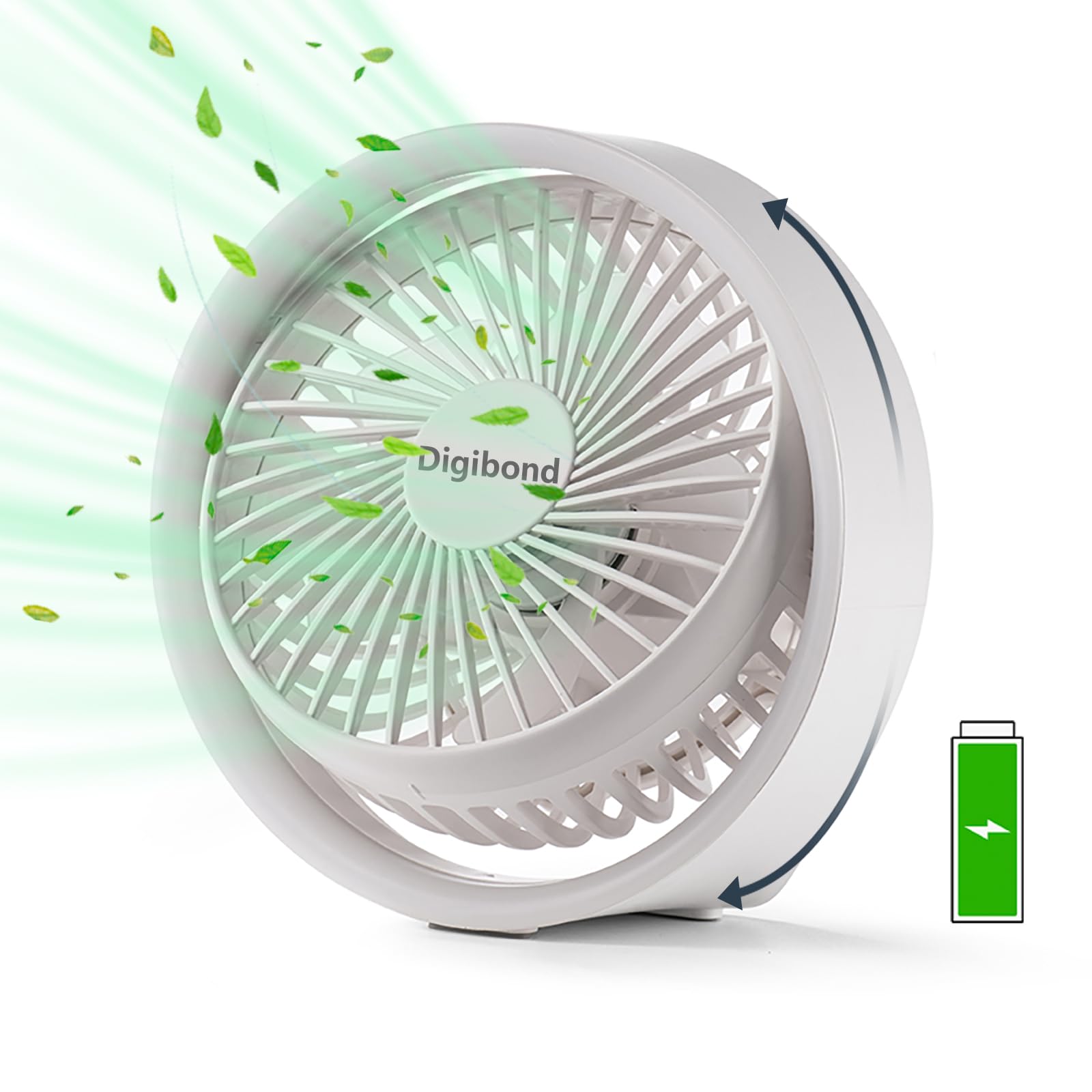 Photo 1 of Digibond Small Desk Fan, Ultra Quite USB Fan Portable 3000mAh Rechargeable Battery Operate, High Power 3 Speed 5.3in With Ambient Light/Hook 180°Rotated Easy Clean (White)