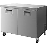 ICEVIVAL 48" Worktop Refrigerator, 13 Cu.Ft Under Counter Fridge | Stainless Steel 2-Door Refrigerated Prep Station with Fan Cooling, Ideal for Restaurant, Bar and Kitchen Food Preparation