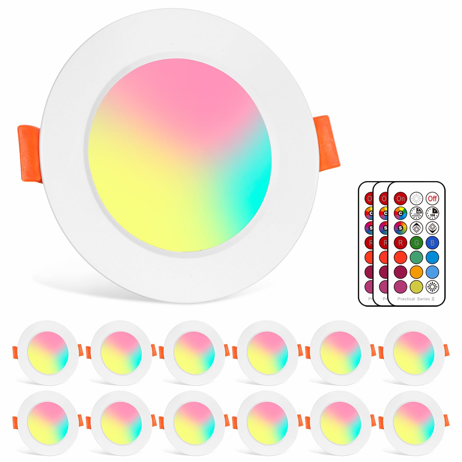 LED Downlights for Ceiling, 8W 3in Recessed Ceiling LED Spot Lights, Remote Control Spotlights, Warm White Colour Changing Downlights Lights for Bedroom Kitchen, 12 Pack