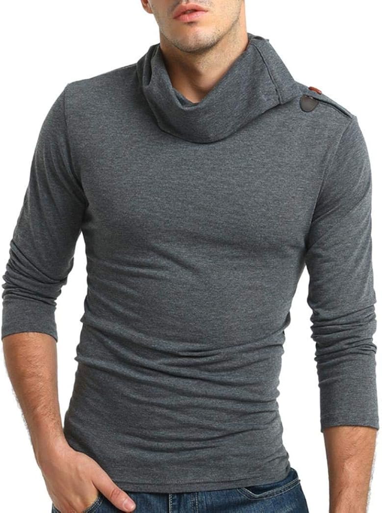 T Shirt Men Autumn Long Sleeve Pullover High Collar Fit Top Slim