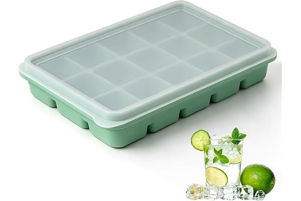 Azxb Ice Cube Trays with Lid, 1 Pack 15 Cubes Easy Release Stackable Flexible Silicone Ice Cube Trays for Freezer with Remova