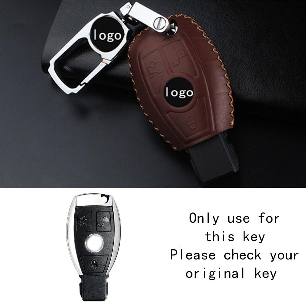 RAOPING Leather Car Key chain key holder case for Mercedes benz W203 W210 W211 AMG W204 C E S CLS CLK CLA SLK GL Auto Key cover bag accessories (Brown Brown line)