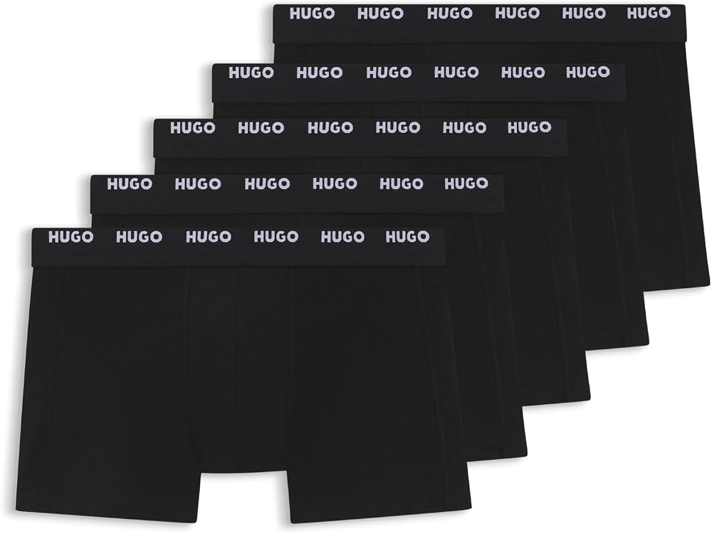 HUGO Mens Black Stretch Cotton Logo Waistband Trunks Five Pack Box