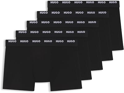 HUGO Mens Black Stretch Cotton Logo Waistband Trunks Five Pack Box