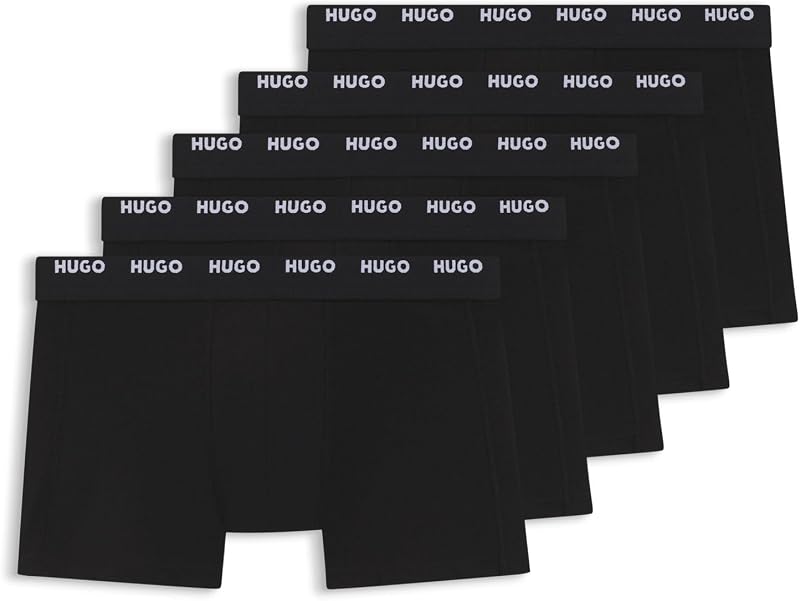 HUGO Mens Black Stretch Cotton Logo Waistband Trunks Five Pack Box