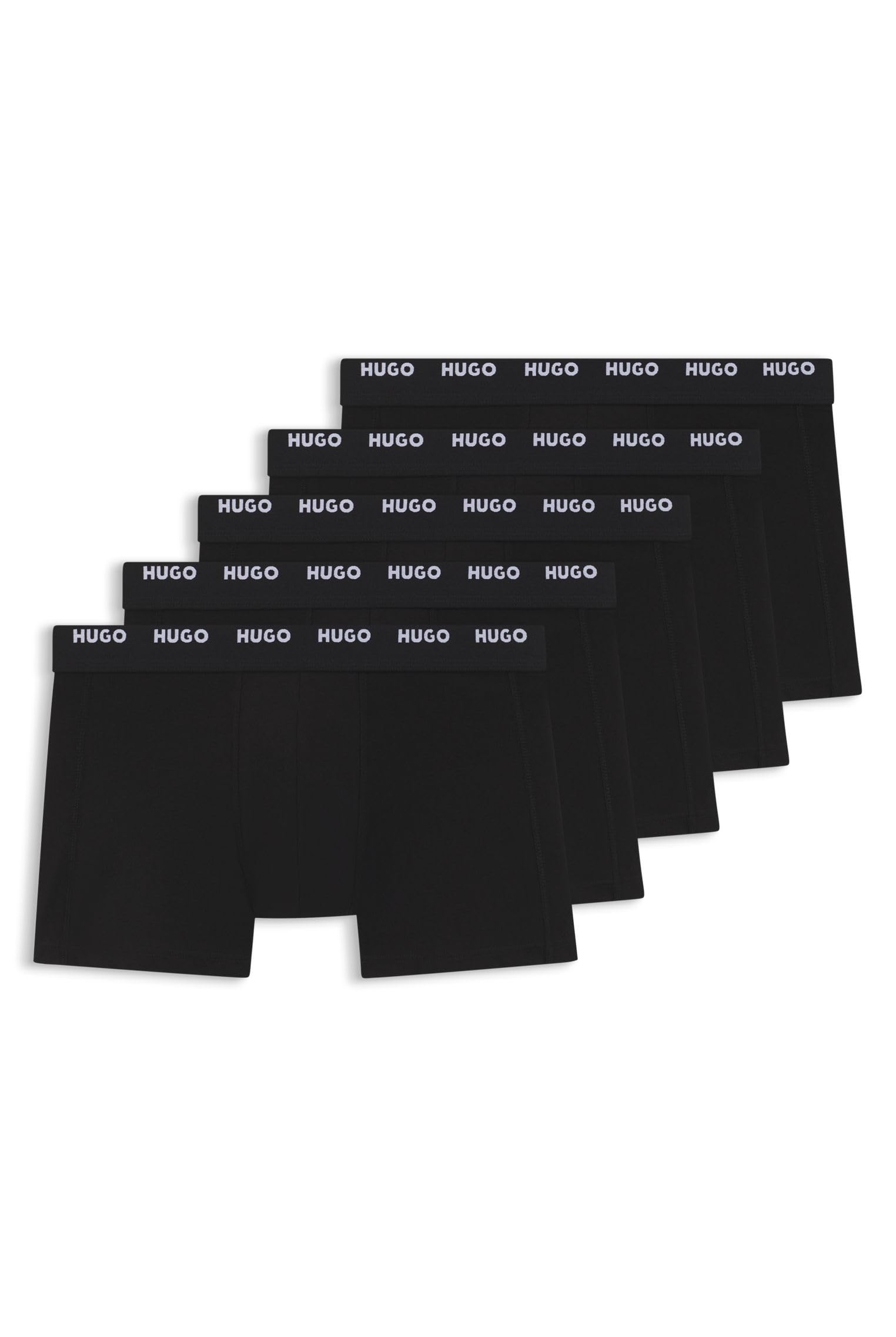 HUGO Mens Trunk Five Pack Five-Pack of Logo-Waistband Trunks in Stretch Cotton Black