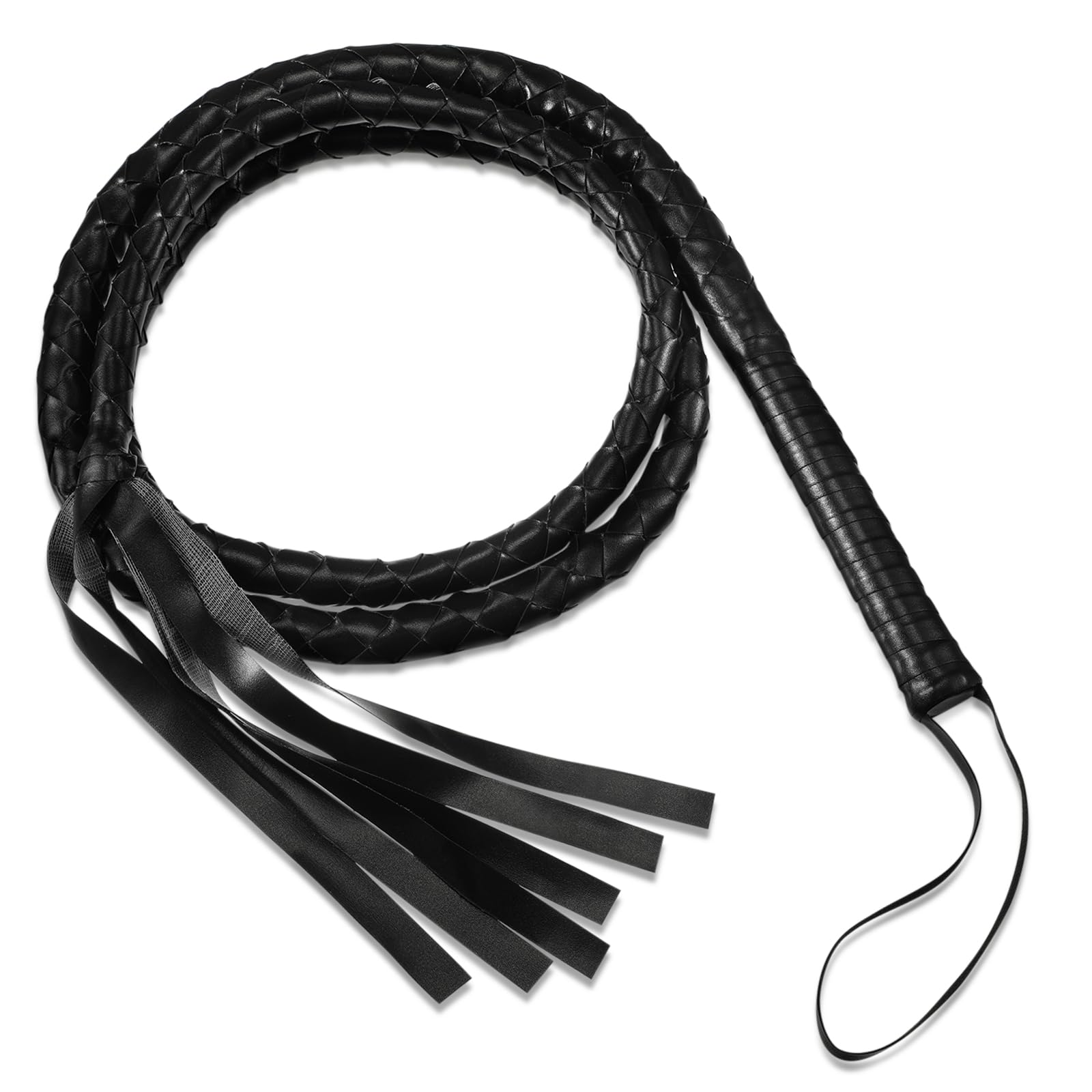 Xuniea Leather Riding Crops 6.5 ft Western Cowboy Riding Crops for Adults Cowboy Style Mardi Gras Party Costume Carnival(Black)