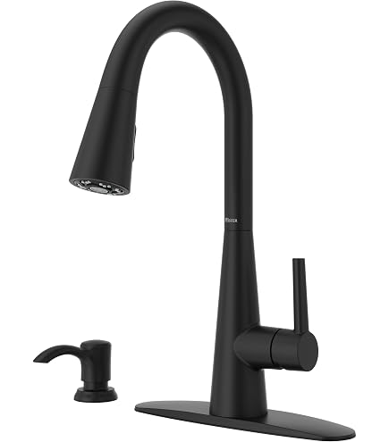 Pfister Pfirst Küchenarmatur - Hoher Bogen, Herausziehbarer Sprühkopf, Einhebel, Mattschwarz (Modell G529PF2B)
