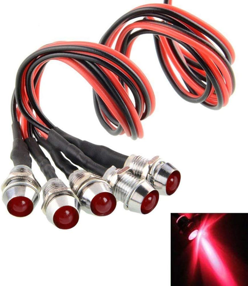 5 Pcs Universal LED Indicator Light, Amotor 12V LED Lamp Suit for Car Truck Boat Pilot Dash and Model Car Remote Control Car (Red)