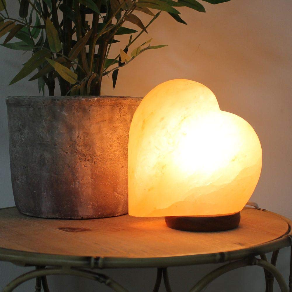 Hestia Heart Shaped Salt Lamp with Wooden Base