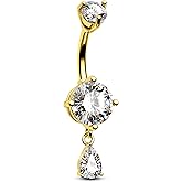 CM Crareesi Mania Belly Button Ring Dangle Belly Rings 316L Surgical Steel Belly Button Piercing Jewelry Teardrop Navel Ring for Women