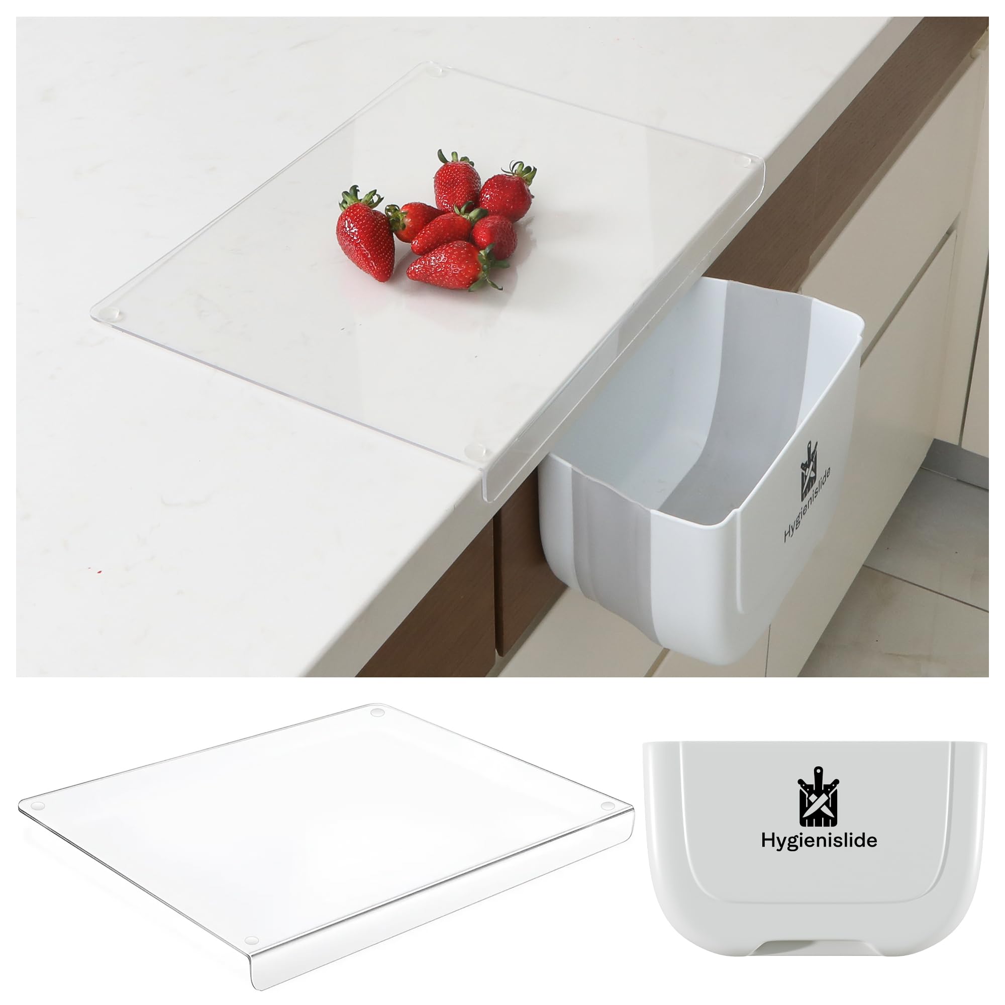 Photo 1 of 2-in-1 Acrylic Cutting Board with Slide-Out Bin – clear cutting board with lip Kitchen 15.7 x 11.8 in (40 x 30 cm), Clear Mess-Free Countertop Chopping Board