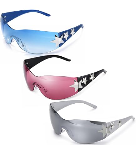 Amazon.com: Haqptul Rimless Y2K Sunglasses Star Wrap Around
