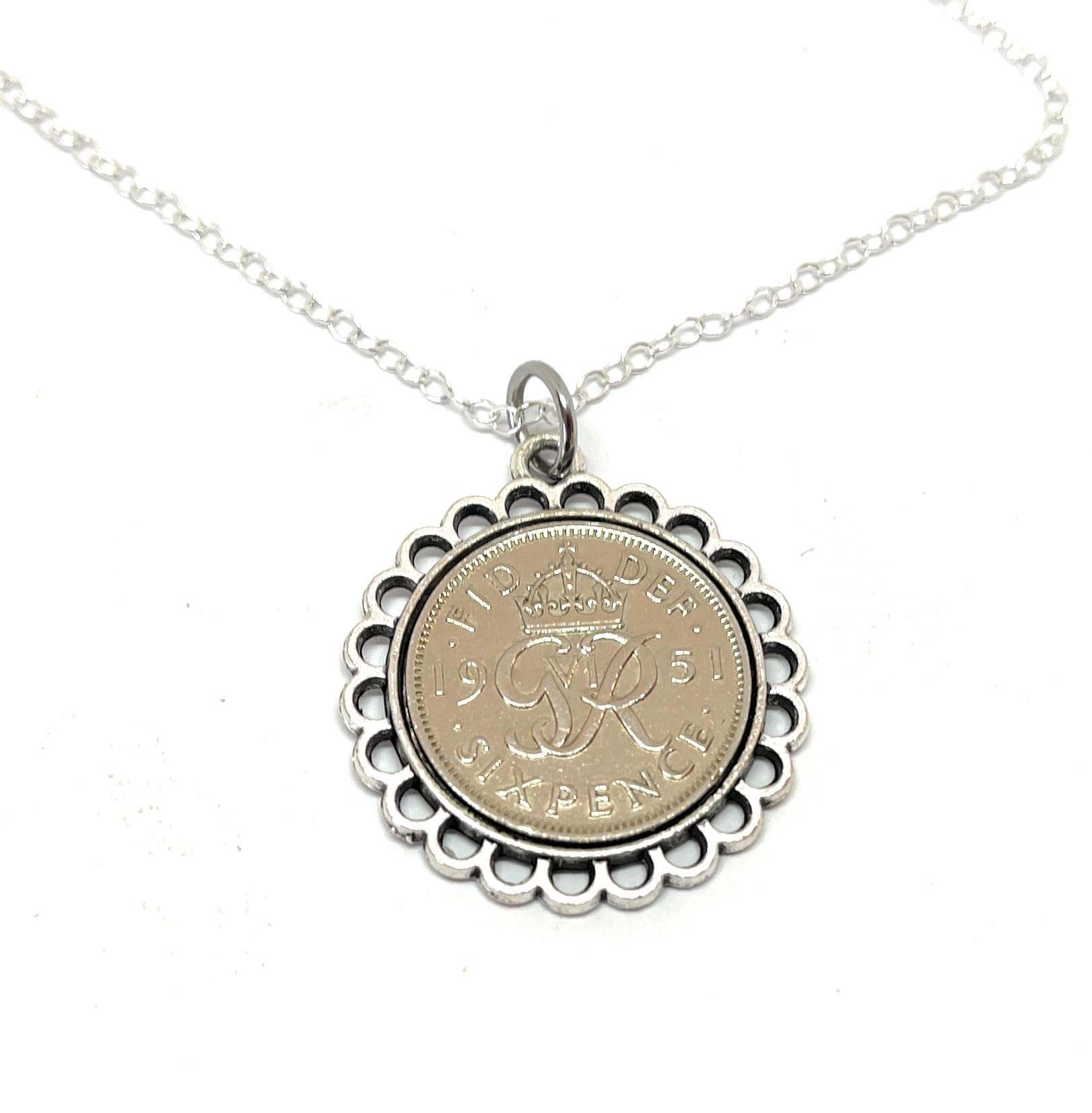 OCC Old Coin Cufflinks Fine Pendant 1951 Lucky sixpence 75th Birthday plus a Sterling Silver 18in Chain