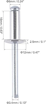 sourcing map Aluminum Blind Rivets 6mm Dia 16mm Grip Silver Tone Core Pull view 2