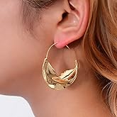 Xerling Statement Silver and Gold Hook Earrings Irregular Leaves Dangle Hoop Earrings Bohemian Trendy Stud Earrings for Women (Gold)