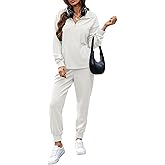 FIOPHY Women's Waffle Knit 2 Piece Outfits Lounge Sets 1/4 Zip Up Pullover Long Sleeve Top Jogger Sweats Track Suits Set