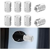 Osilly Car Tire Stem Valve Caps, 8 PCS Aluminum Alloy Valve Stem Covers, Leak-Proof Tire Cap Cover Accessories, Hexgon Style Wheel Air Valve Caps for SUV Car Bike (Silver)