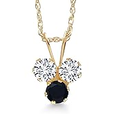 Gem Stone King 14K Yellow Gold White Lab Grown Diamond and Black Onyx 3-Stone Pendant Necklace For Women (0.30 Cttw, Gemstone April Birthstone, Round 3MM, 18 Inch Chain)