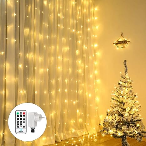 Addobbi Natalizi Esterno.Qedertek Cascata Di Luci Esterno Ed Interno Tenda Luminosa Prolungabile 3x3 M 300 Led Tenda Di Luci Led Natalizie Esterno Luci Bianco Caldo Per Addobbi Natalizi Finestra Porta Matrimonio Scala Amazon It Illuminazione