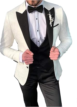 Leader Of The Beauty Mens Suit 3pcs Slim Fit Business Tuxedos Costumes White With Black Peak Lapel Formal Wedding Groom Suits Amazon Co Uk Clothing