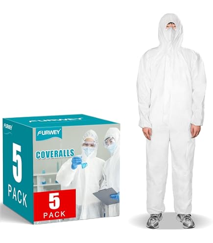 FURWEY Hazmat Suits Disposable Protective Coveralls, Medium, 10