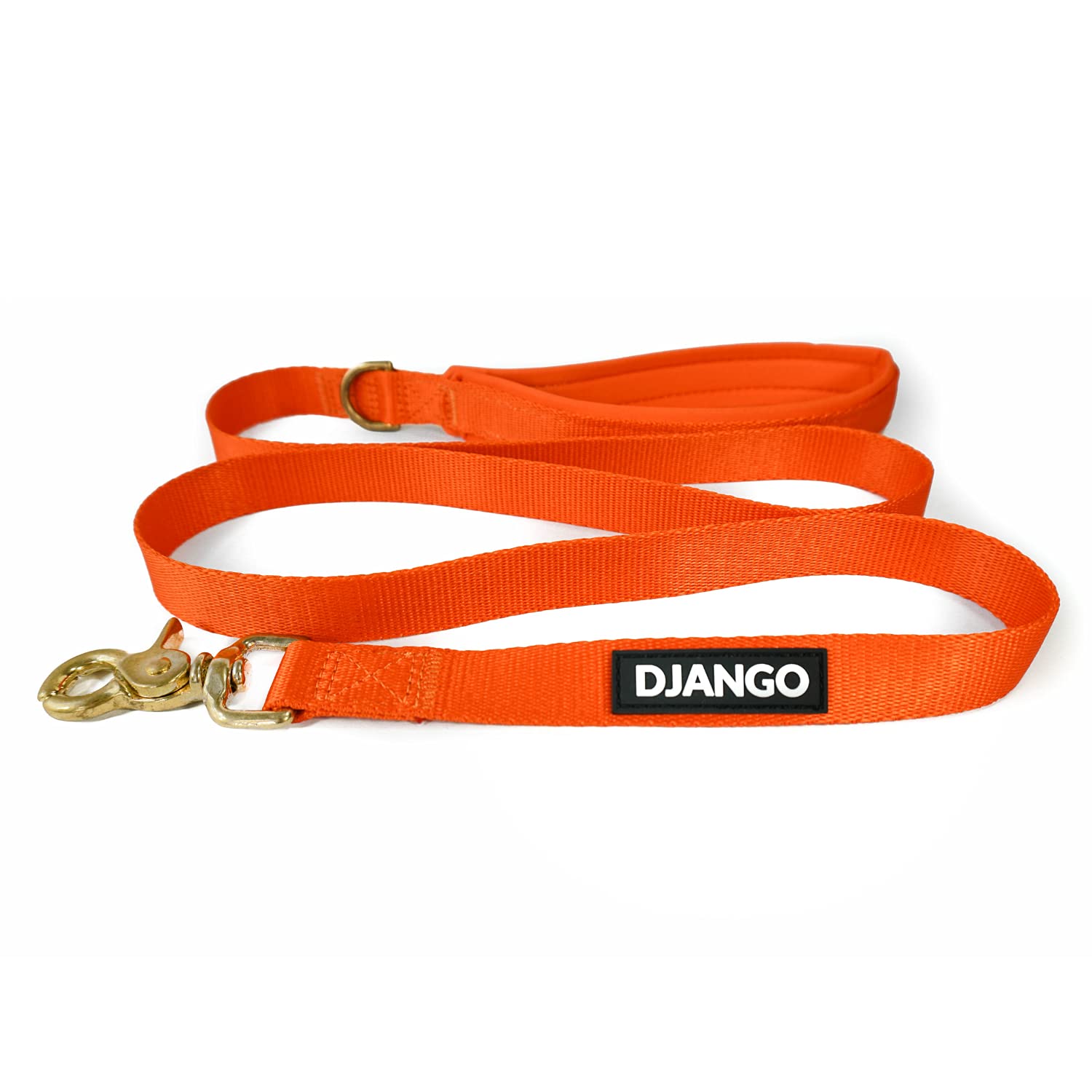 DJANGO Adventure Dog Leash – Strong, Comfortable, and Stylish Dog Leash with Solid Brass Hardware and Padded Handle - Designed for Outdoor Adventures and Everyday Use (Sunset Orange)