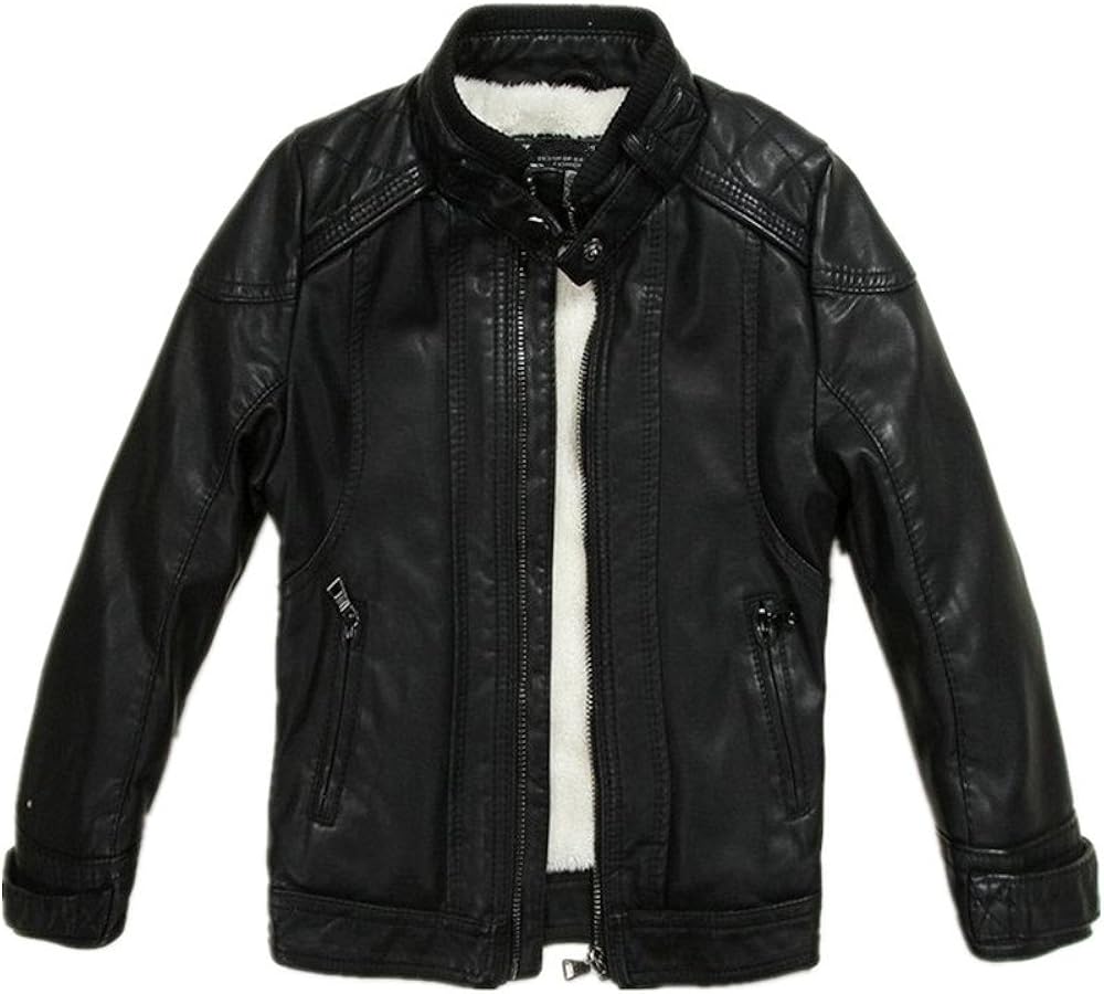 LJYH Boys Leather Jacket New Thick Velvet Children's Clothing Coat PU Leather: Clothing