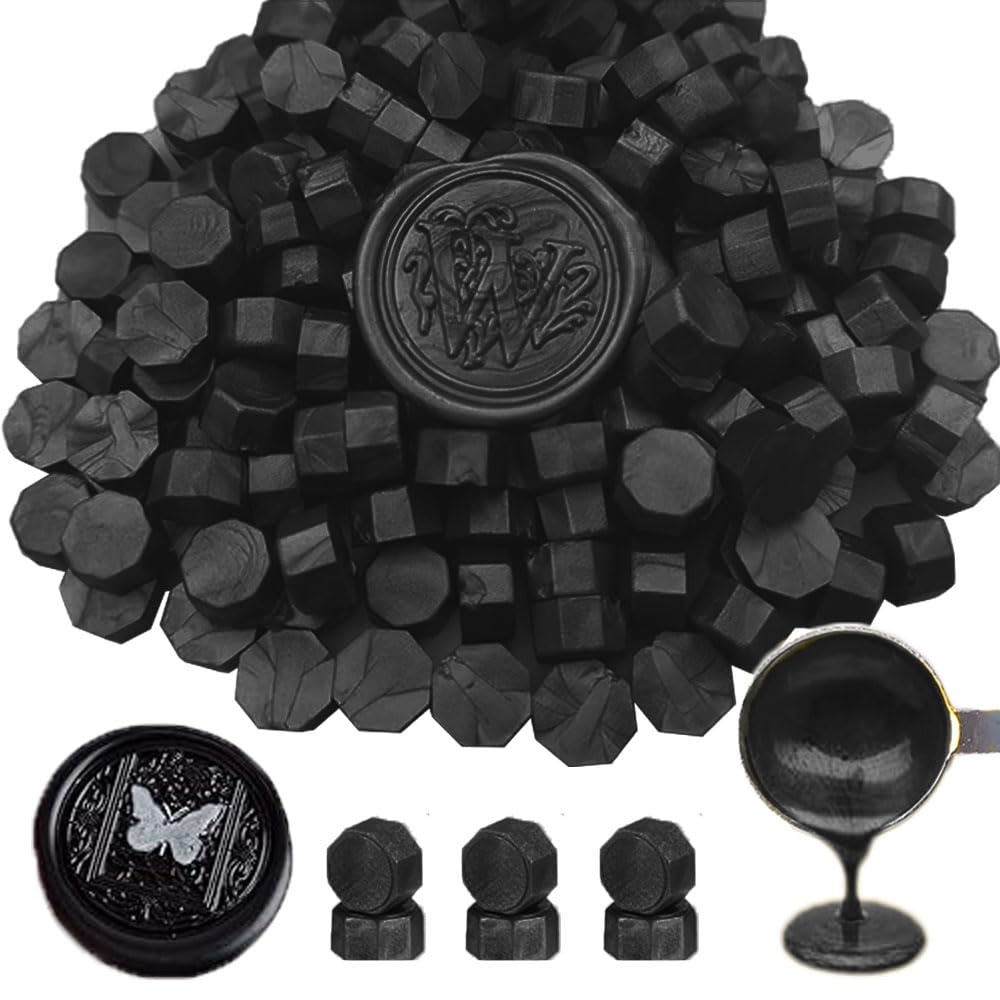 ANBOSE Octagon Sealing Wax Beads - 500 Pieces for Wax Seal Stamp, Making Seals (Black)