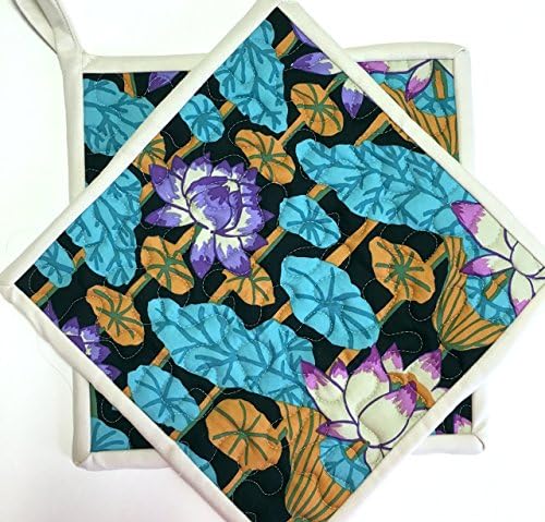 Water Lilies Potholders Hotpads Contemporary Floral Quilted