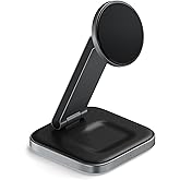 Satechi 2 in 1 Wireless Charger, Qi2 15W Dual Wireless Charger Stand, Magnetic, Foldable Travel Charger Station for iPhone 17 to 12 Series, and AirPods Pro 4/3/2