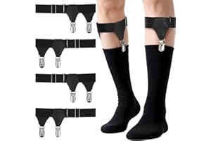 Classicseali 4pcs Sock Suspenders Men, Adjustable Elastic Sock Garters for Men with Non-slip Clip, Non-Slip Socks Strap Suspenders for Stockings