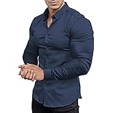 EOUOSS Men’s Muscle Fit Dress Shirts Athletic Slim Fit Long Sleeve Stretch Casual Button Down Shirt