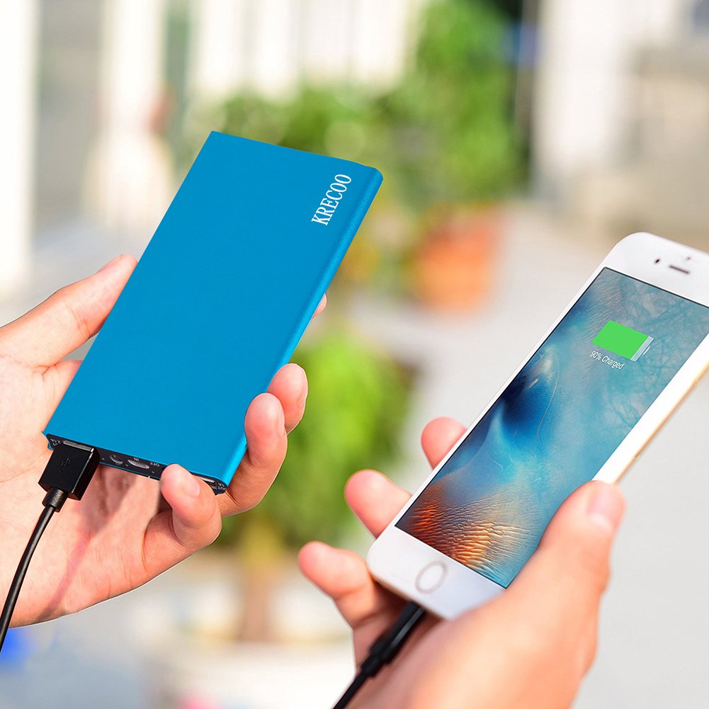 Krecoo 20000mAh Batteria Esterna Power Bank Portatile Custodia in Metallo Ultrasottile Torce a LED 2 Caricabatterie USB Compatibile con Tutti Genere Cellulari & Tablet PC, Dispositivi