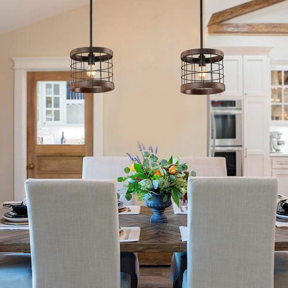 Giluta Wood Pendant Light Oval Shape Hanging Light Fixture for Kichen Island Simple 1 Light Farmhouse Style Unique Appearance, UL Listed - - 
