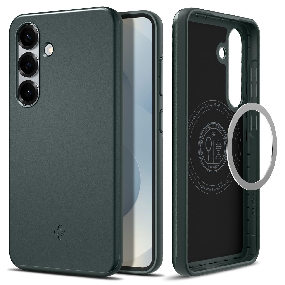 Spigen for Galaxy S25 Case, Thin Fit MagFit [Compatible with MagSafe] [Fast Wireless Charging] - Abyss Green