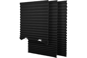 SEEYE Light Filtering Temporary Blinds Cordless Shades Fabric Pleated Fabric Shade Easy to Cut and Install, 36" W x 72" L - 3 Pack, Black, with 6 Clips