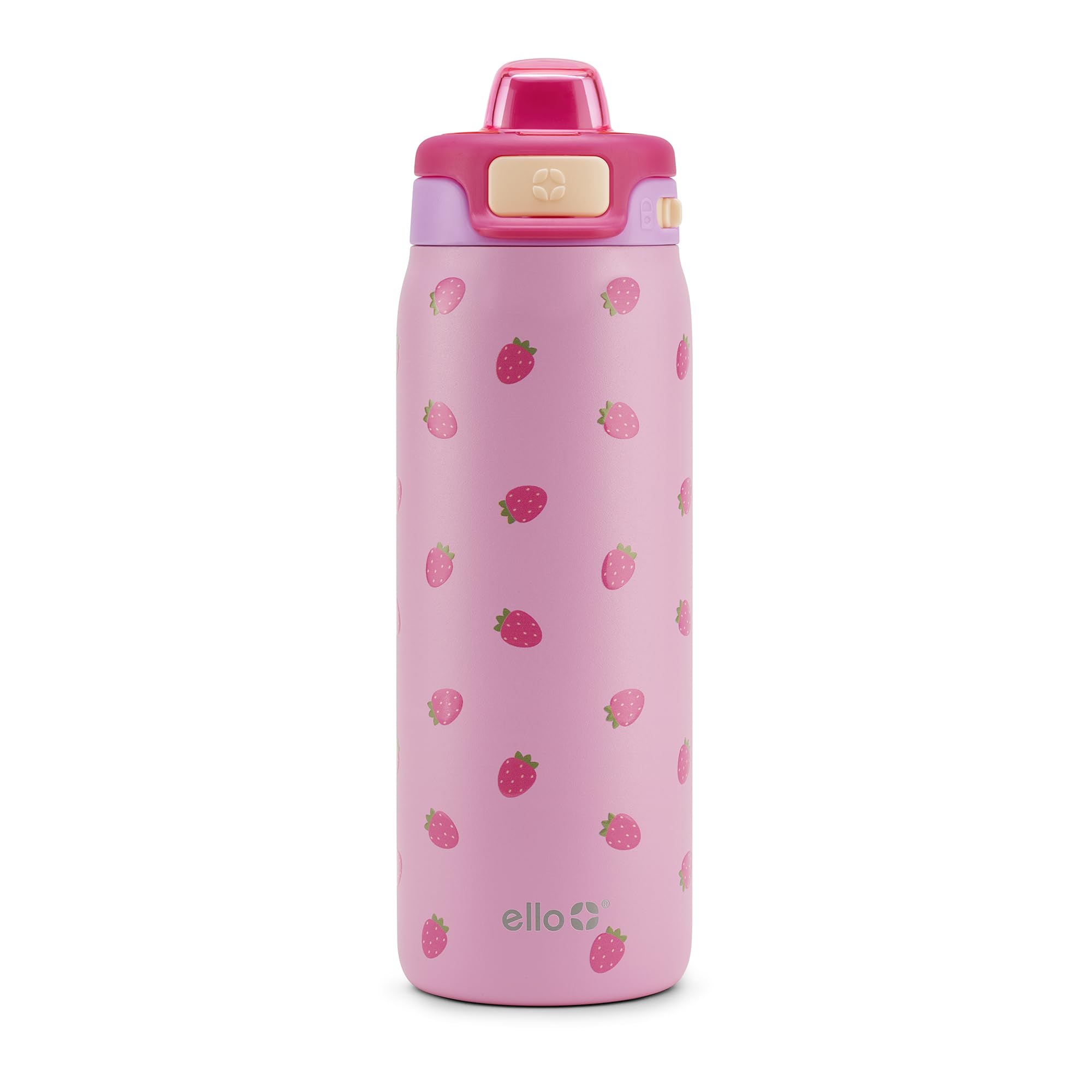 Photo 1 of Ello Kids Pop & Fill 18oz Stainless Steel Water Bottle with Quick Fill Technology, Double-Wall Vacuum Insulation, Leak Proof Locking Lid, Sip & Chug, BPA Free, Gifts for Girls Boys, Strawberries