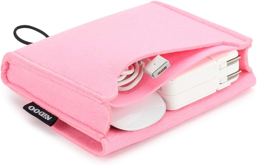 NIDOO Felt Storage Pouch Bag Case for Accessory (MacBook Laptop Mouse Power Adapter,Mouse, Cellphone, Cables, SSD, HDD Enclosure, Power Bank and More), Pink