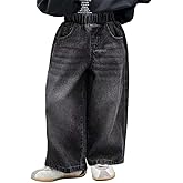 Nivne Tco Toddler Boys Jeans Loose Fit Elastic Waistband Black Straight Leg Baggy Denim Pants with Five Pockets