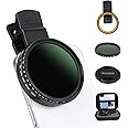 52MM Variable ND2-ND400 Filter, Ultra Slim Multi-Coated Adjustable Neutral Density Filter, Clip-on Phone Lens ND Filter Kit, Compatible for iPhone 15 14 13 12 11, Google Pixel and Other Smart Phones
