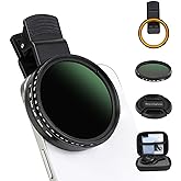 52MM Variable ND2-ND400 Filter, Ultra Slim Multi-Coated Adjustable Neutral Density Filter, Clip-on Phone Lens ND Filter Kit, Compatible for iPhone 15 14 13 12 11, Google Pixel and Other Smart Phones