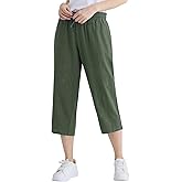 Weintee Women's Linen Crop Pants Capris with Pockets