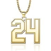 LuxglitterLin Jersey Football Number 0-99 Chain Necklace 18K Gold Plated Sport Number 25mm High Pendant Jewelry for Men Boy Sport Fans Christmas Cuban Chain