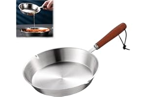 Mini Stainless Steel Frying Pan, Non-Stick Skillet with Wooden Handle, Induction Compatible Small Egg Pan, 1-Pack for Breakfa