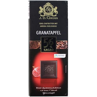 J.D. Gross 56% Fine Dark Chocolate with Pomegranate 125g Granatapfel